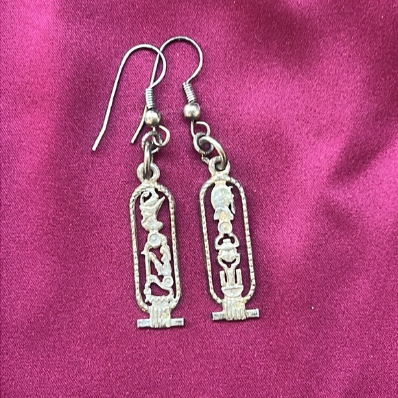Vintage Egyptian Cartouche Dangling Earrings - Picture 7 of 16